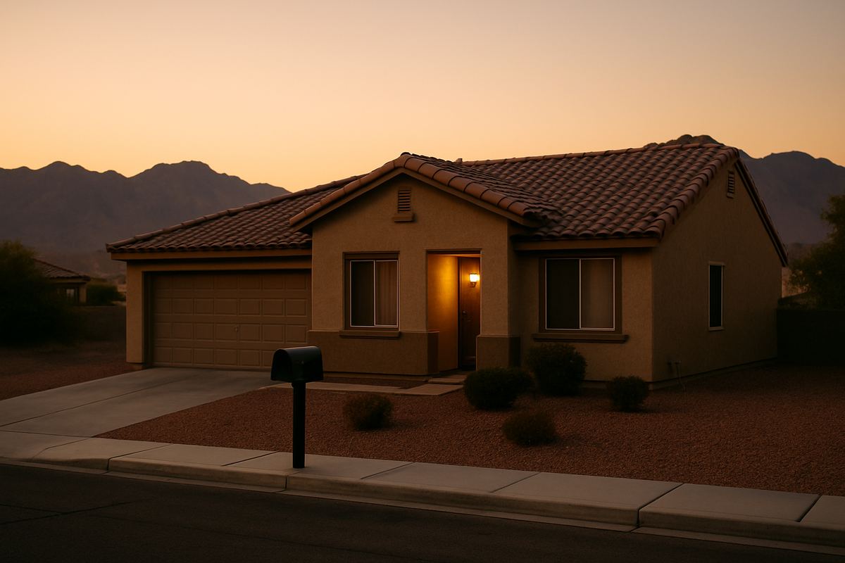 Henderson home at dusk with the porch light on
