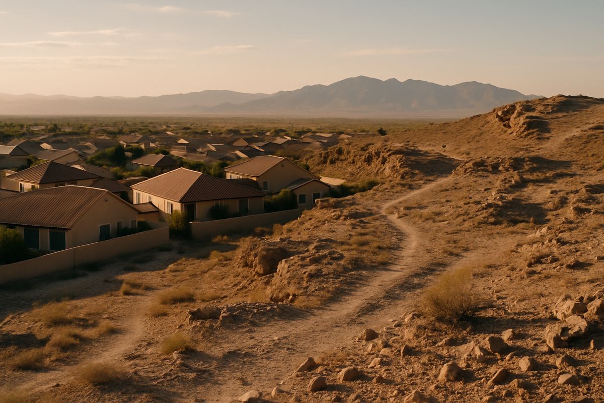 Desert mesa trails near Whitney Ranch with rooftops in the distance