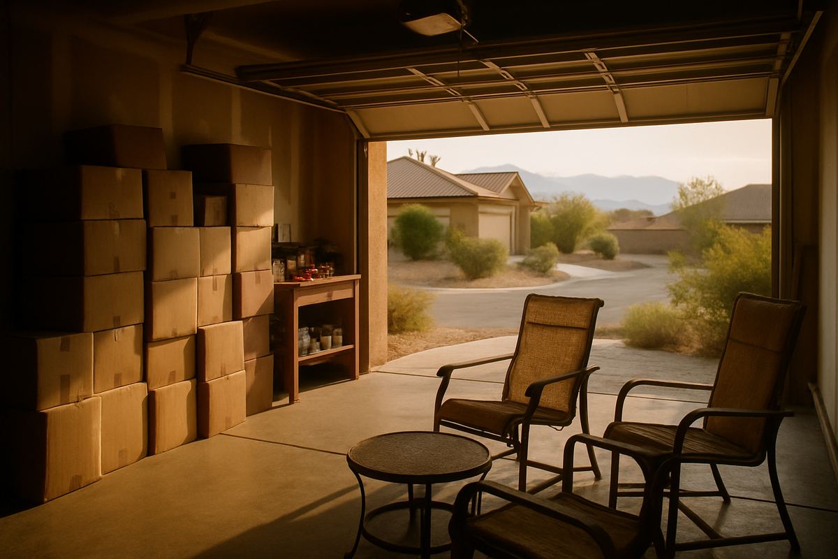Garage full of belongings in an inherited Henderson house