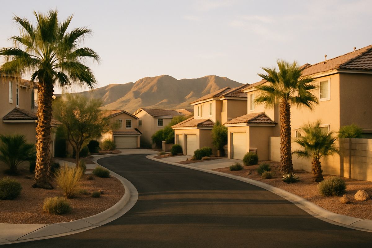 Henderson cul-de-sac of stucco two-story homes