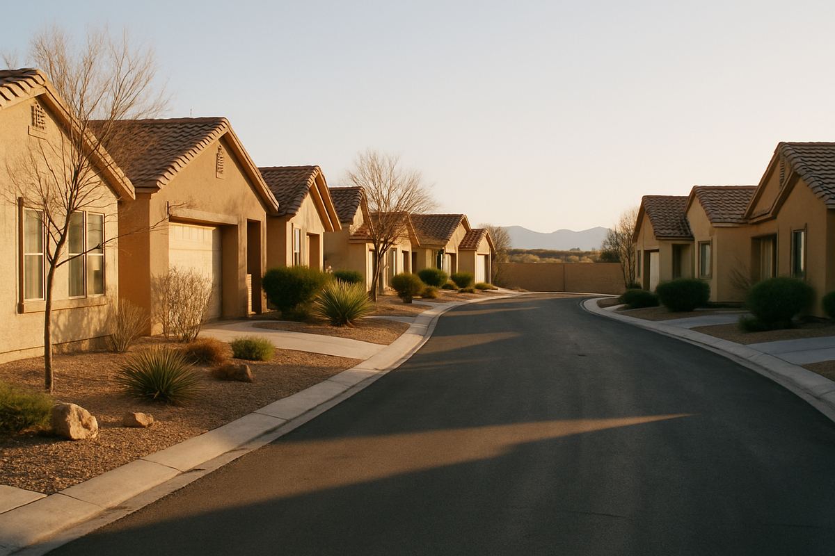 Henderson residential street of stucco homes with tile roofs